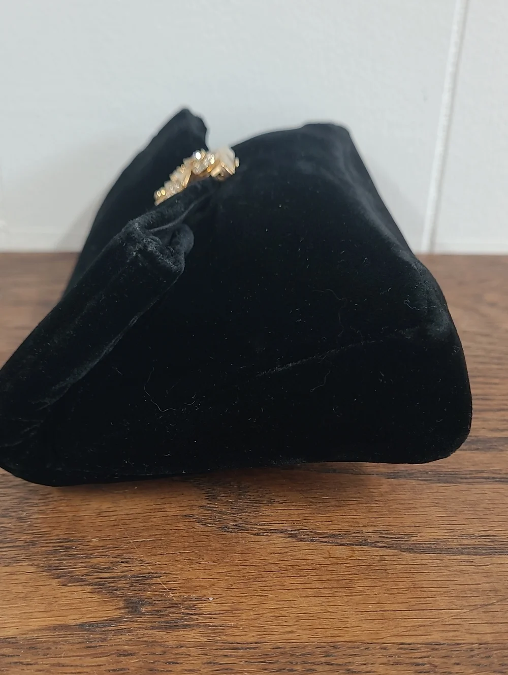 Garay Vintage Black Velvet Evening Clutch with Gold Tone Clasp and Embellishment
